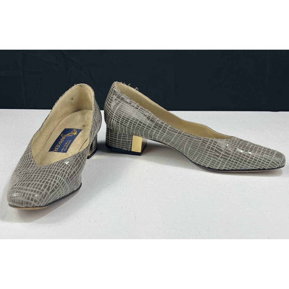 Joel Parker Women's 6AA Grey Lizard Print Block Heel Pumps Italy Vintage Leather